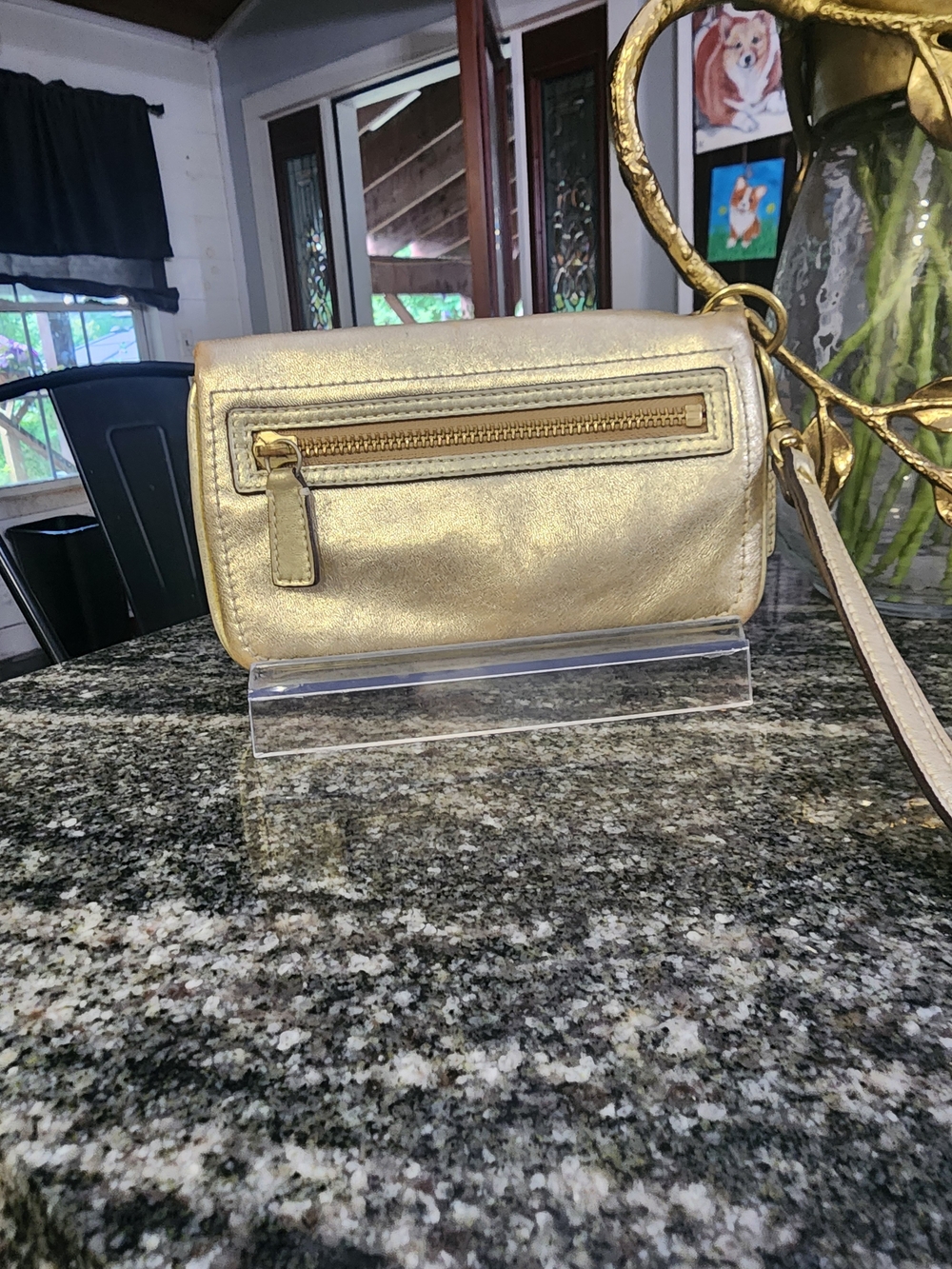 COACH 65th Anniversary Legacy Kiss Lock Metallic Gold Leather Wristlet- 2006 - Picture 9 of 10